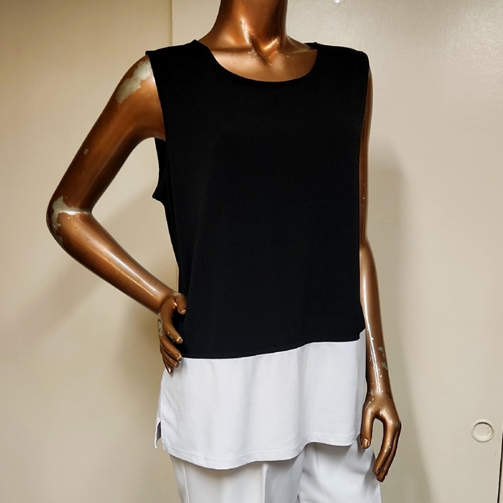 Kasper Black and Light Gray Colorblock Tank Top